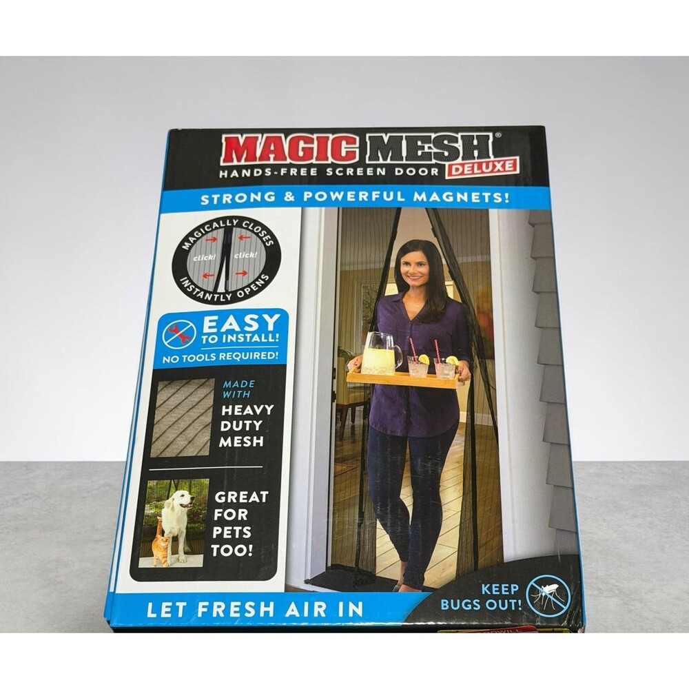 Magic Mesh Deluxe Hands Free Magnetic Screen Door 39"x83" -Black (New In Box)